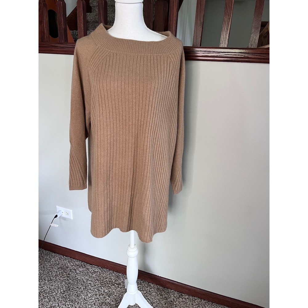 Soft Surroundings 100% Cashmere Ribbed‎ Tunic Sweater Camel Tan 1X Plus Size